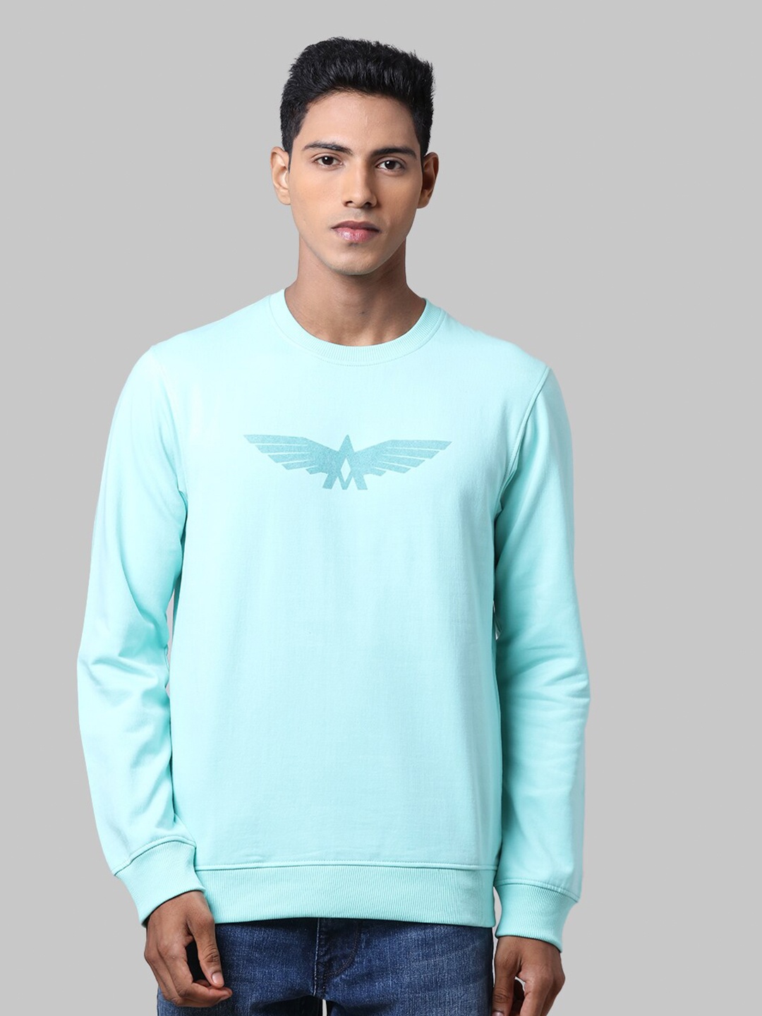 

Park Avenue Men Sea Green Printed Sweatshirt
