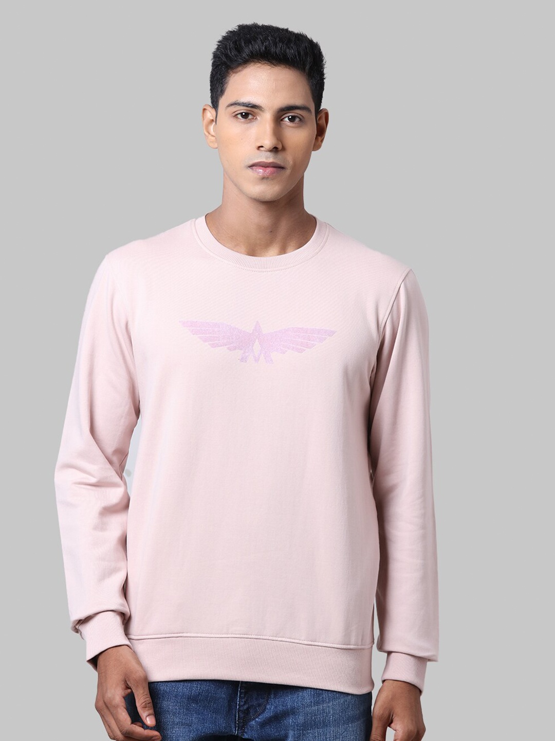 

Park Avenue Men Pink Printed Cotton Sweatshirt