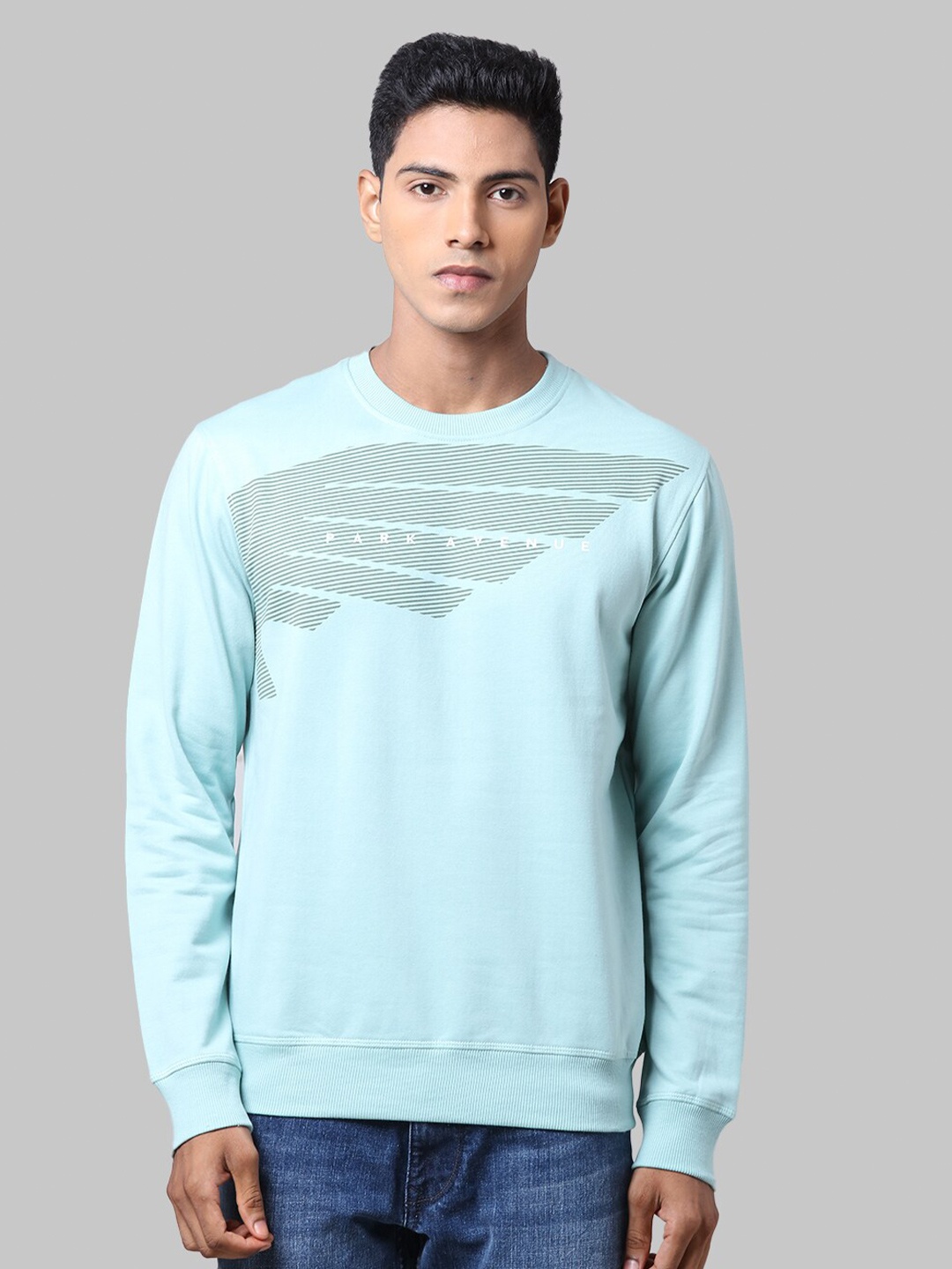 

Park Avenue Men Blue Printed Cotton Sweatshirt