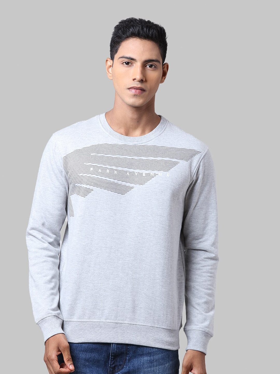 

Park Avenue Men Grey Printed Round Neck Cotton Sweatshirt