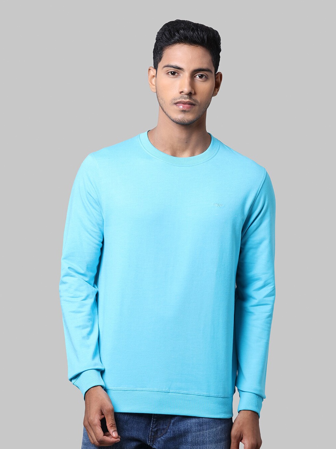 

Park Avenue Men Blue Solid Round Neck Cotton Sweatshirt