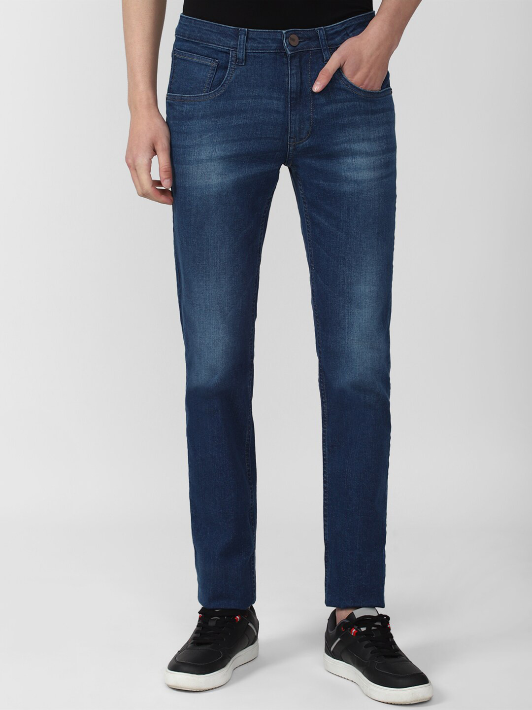 

V Dot Men Blue Slim Fit Mildly Distressed Light Fade Cotton Jeans