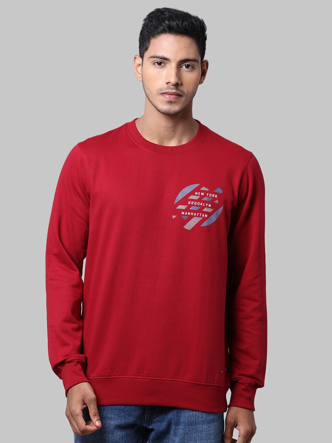 

Parx Men Maroon Printed Round Neck Cotton Sweatshirt