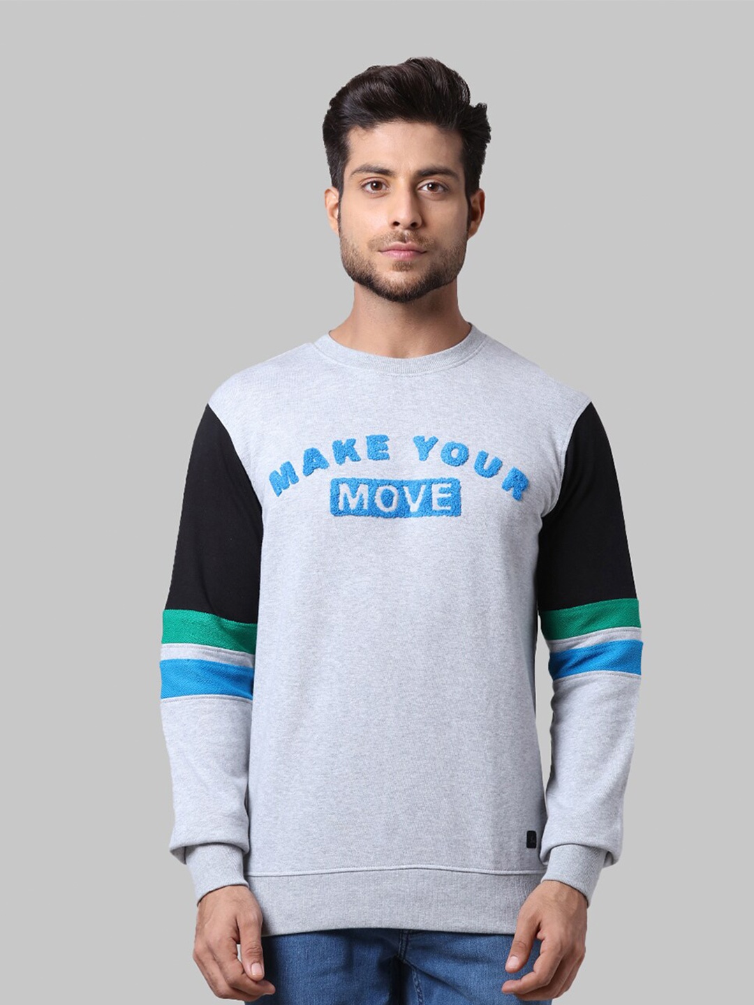

Parx Men Grey & Black Printed Round Neck Cotton Sweatshirt