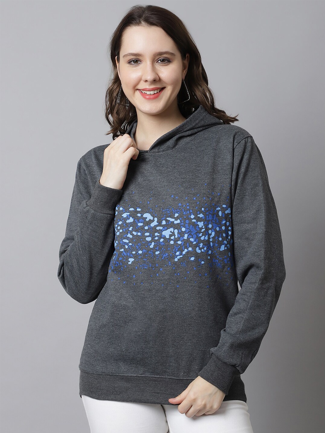 

Obaan Women Grey Printed Hooded Pullover