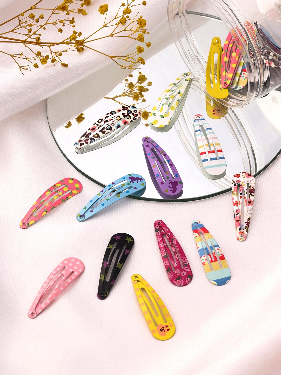 

Melbees by Yellow Chimes Set of 24 Multicolor Printed snap/Tic Tac hair clip, Blue