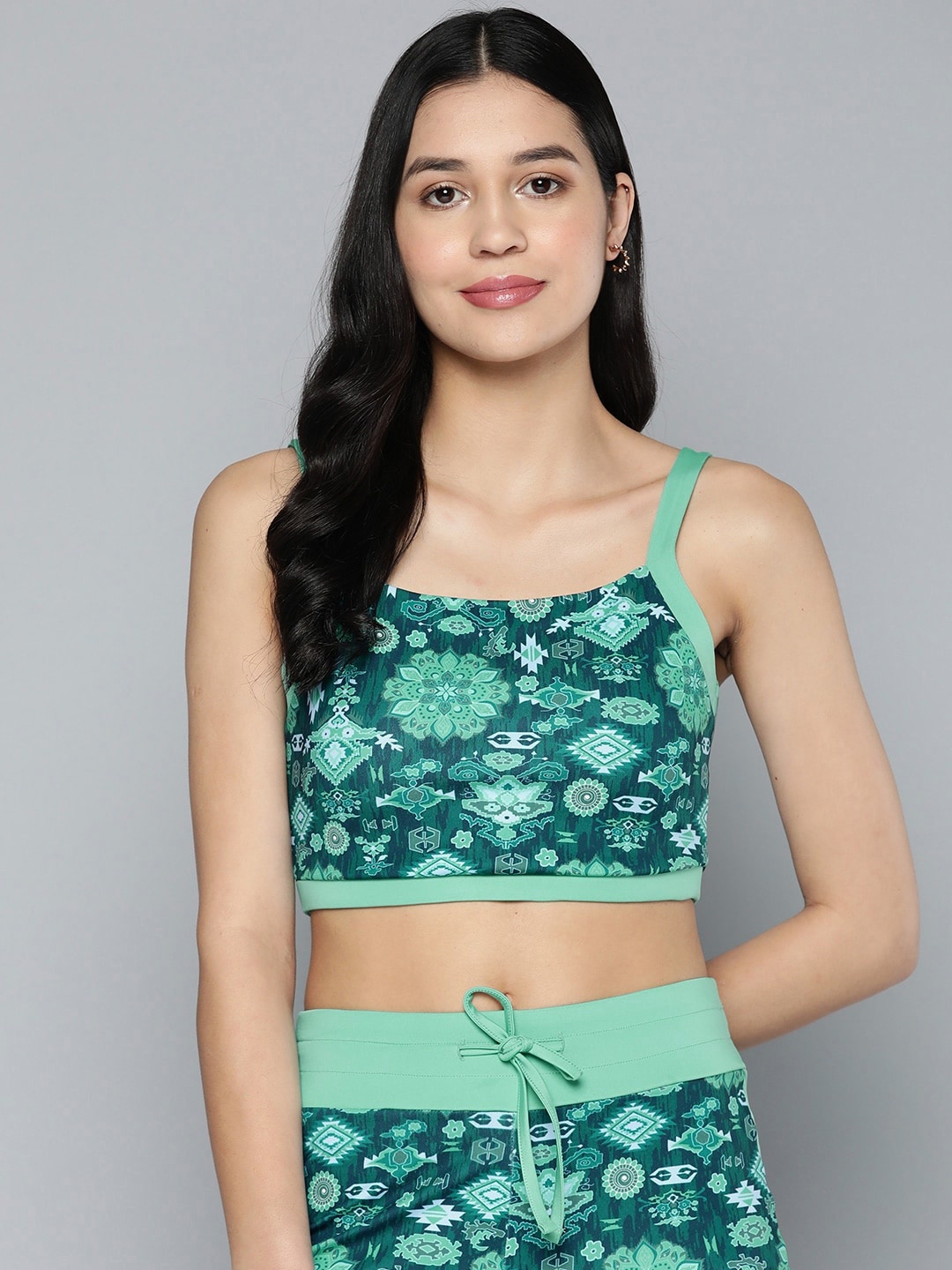 

HERE&NOW Ethnic Printed Bralette Crop Top, Green