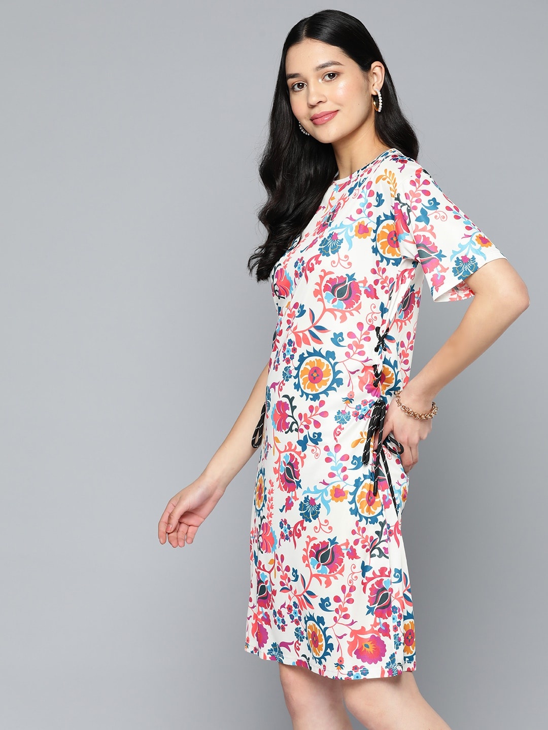 

HERE&NOW Ethnic Motifs Print A-Line Dress, Off white