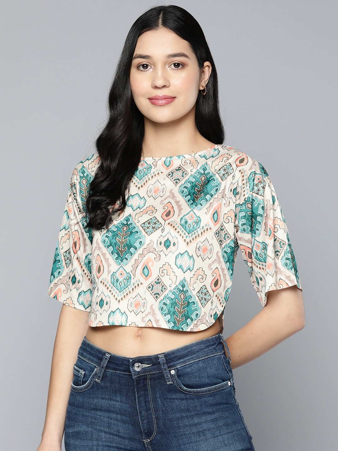 

HERE&NOW Ethnic Printed Top, Beige