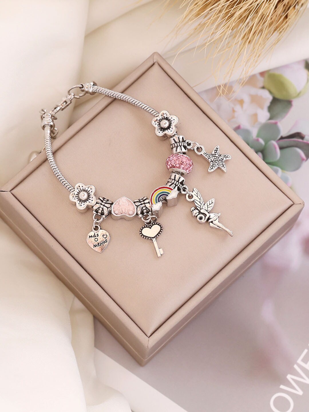 

Yellow Chimes Women Silver-Toned With Different Charms Hanging Bracelet