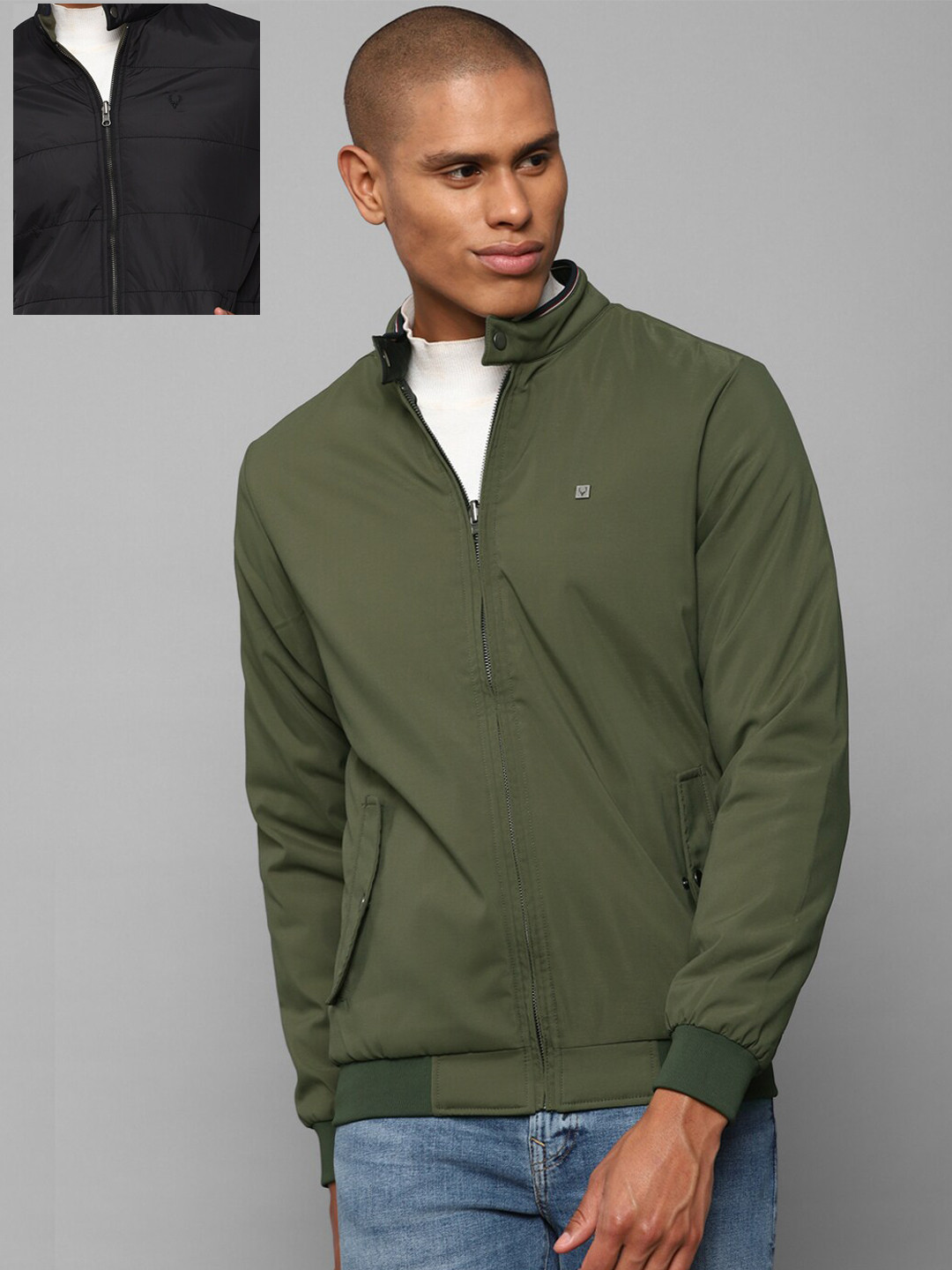 

Allen Solly Men Pack Of 2 Green& Black Pure Cotton Bomber Jacket