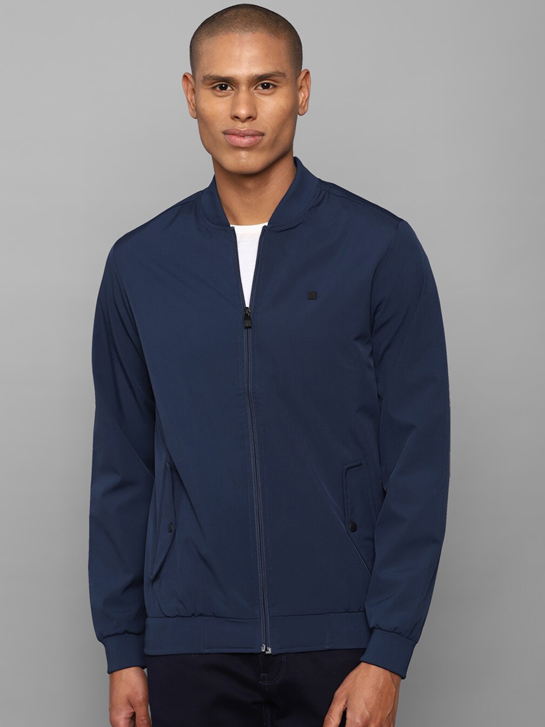 

Allen Solly Men Navy Blue Pure Cotton Bomber Jacket