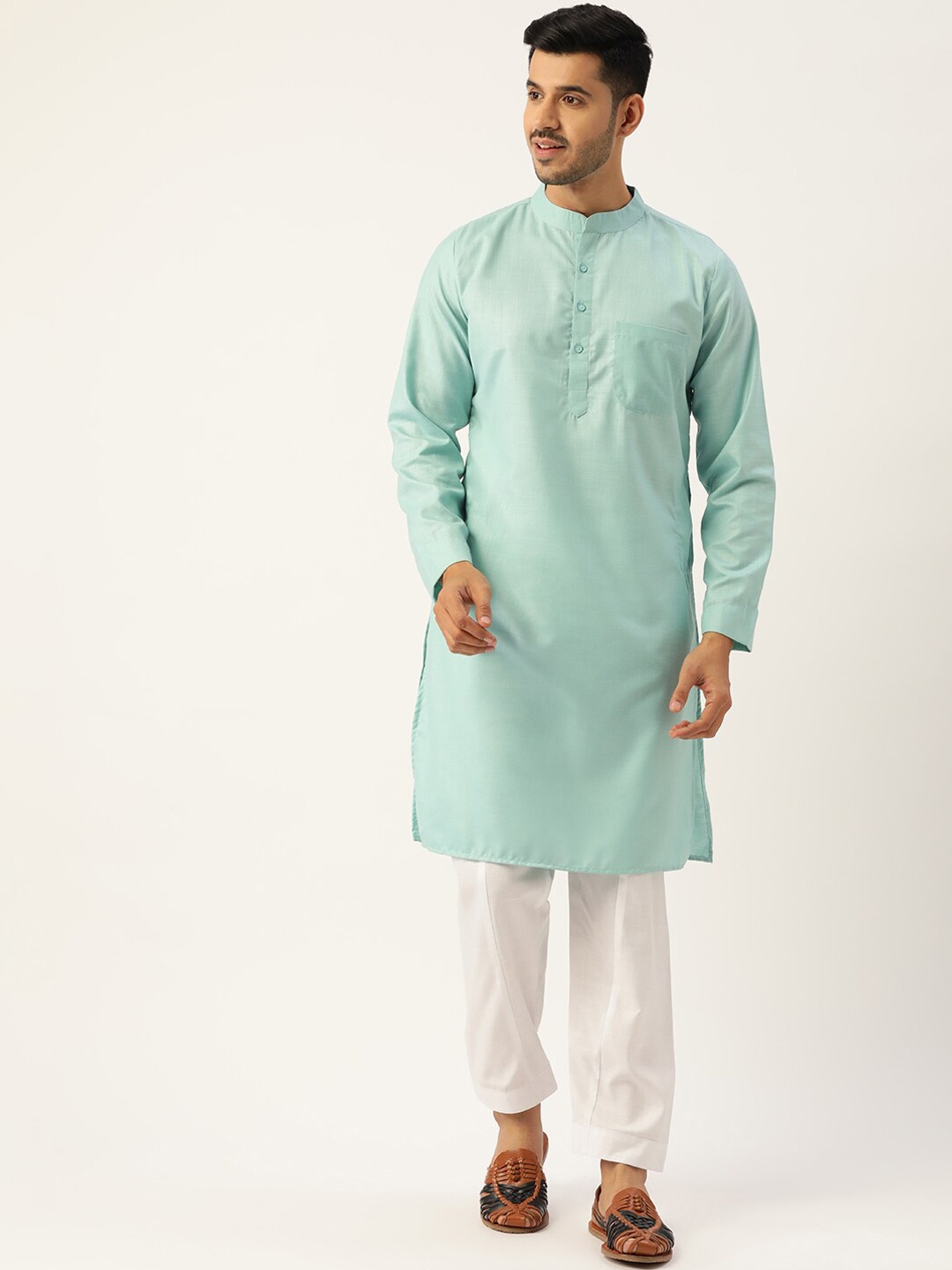 

Molly & Michel Men Blue Solid Straight Fit Cotton Kurta