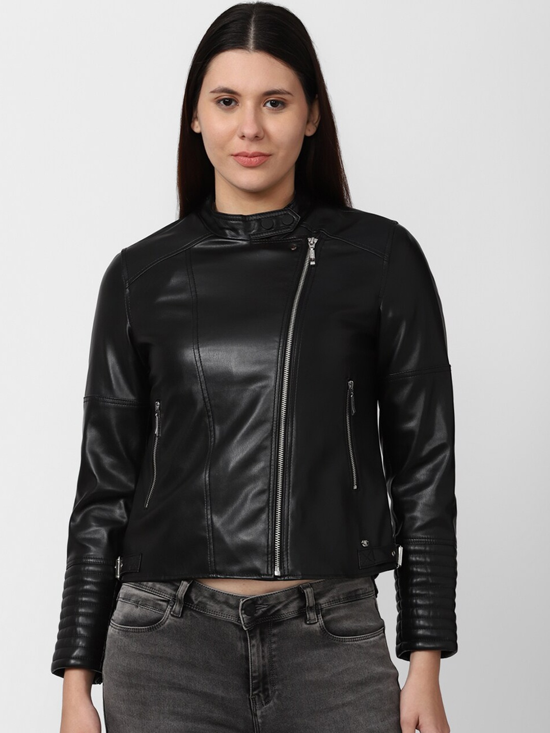 

Van Heusen Woman Women Black Cotton Crop Biker Jacket