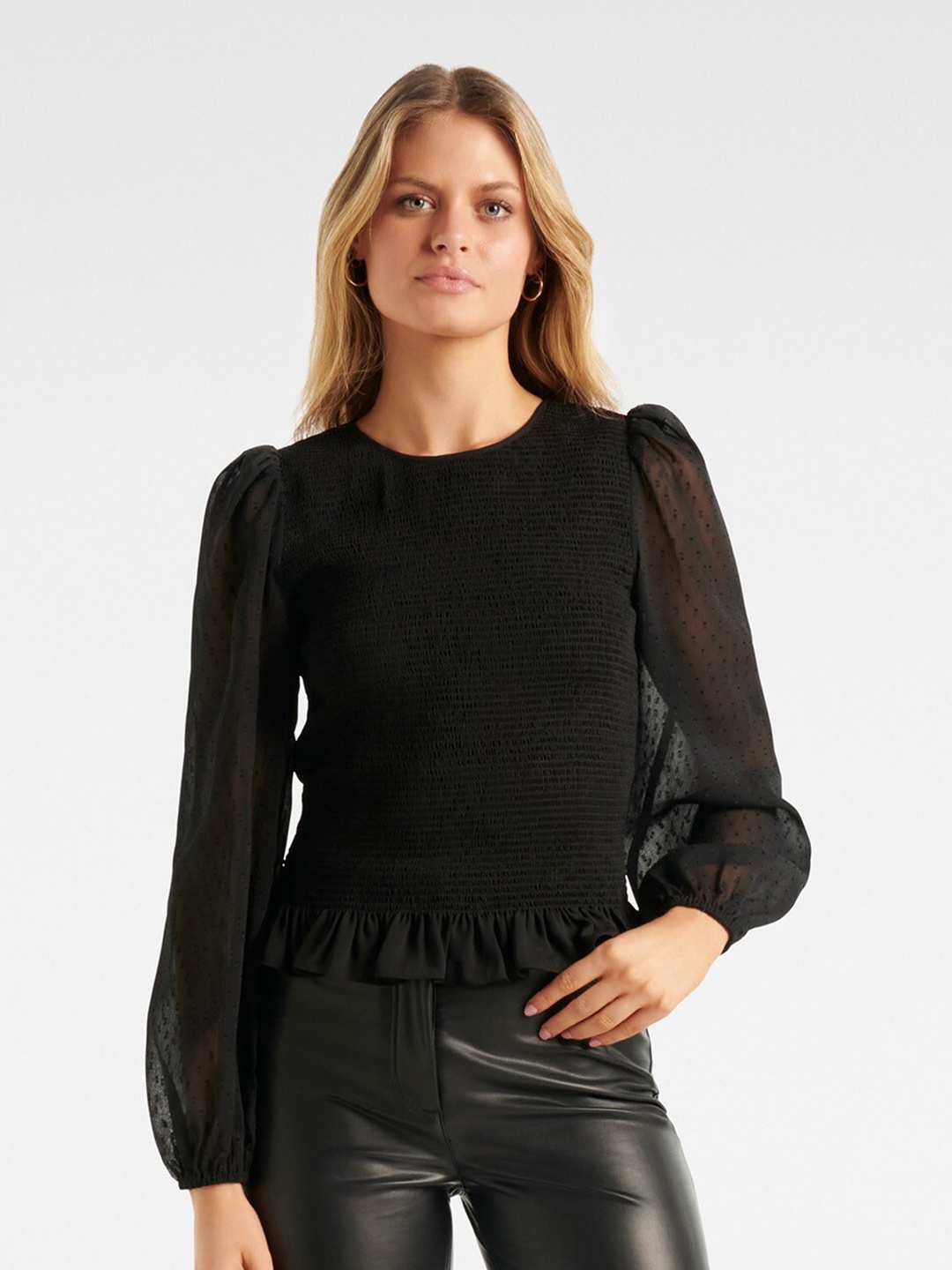 

Forever New Women Black Self Design Top