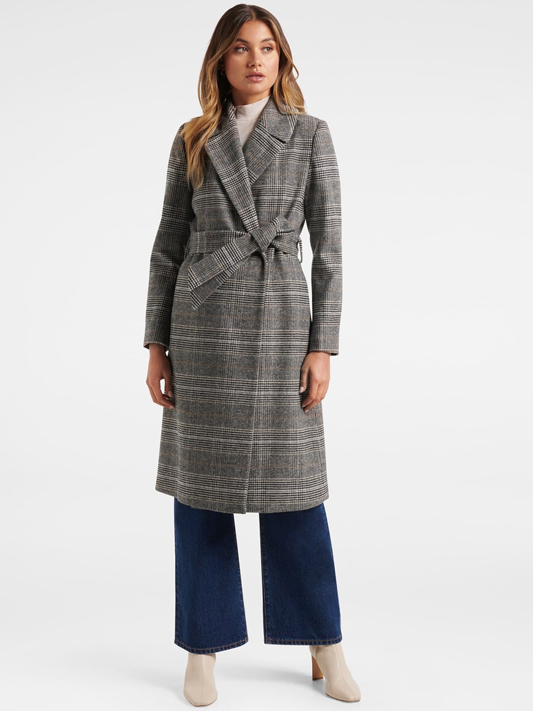

Forever New Women Grey & Brown Checked Coat