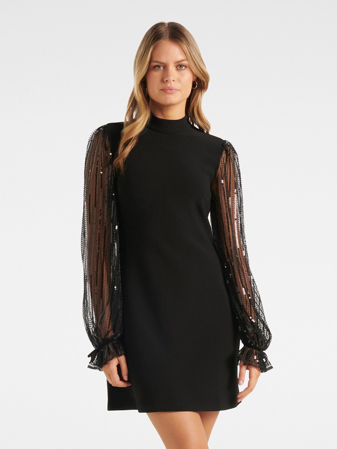 

Forever New Women Black Embellished A-Line Mini Dress