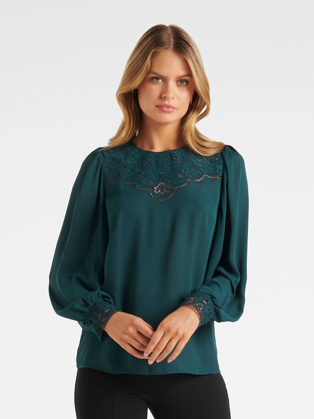 

Forever New Green Self Design Top