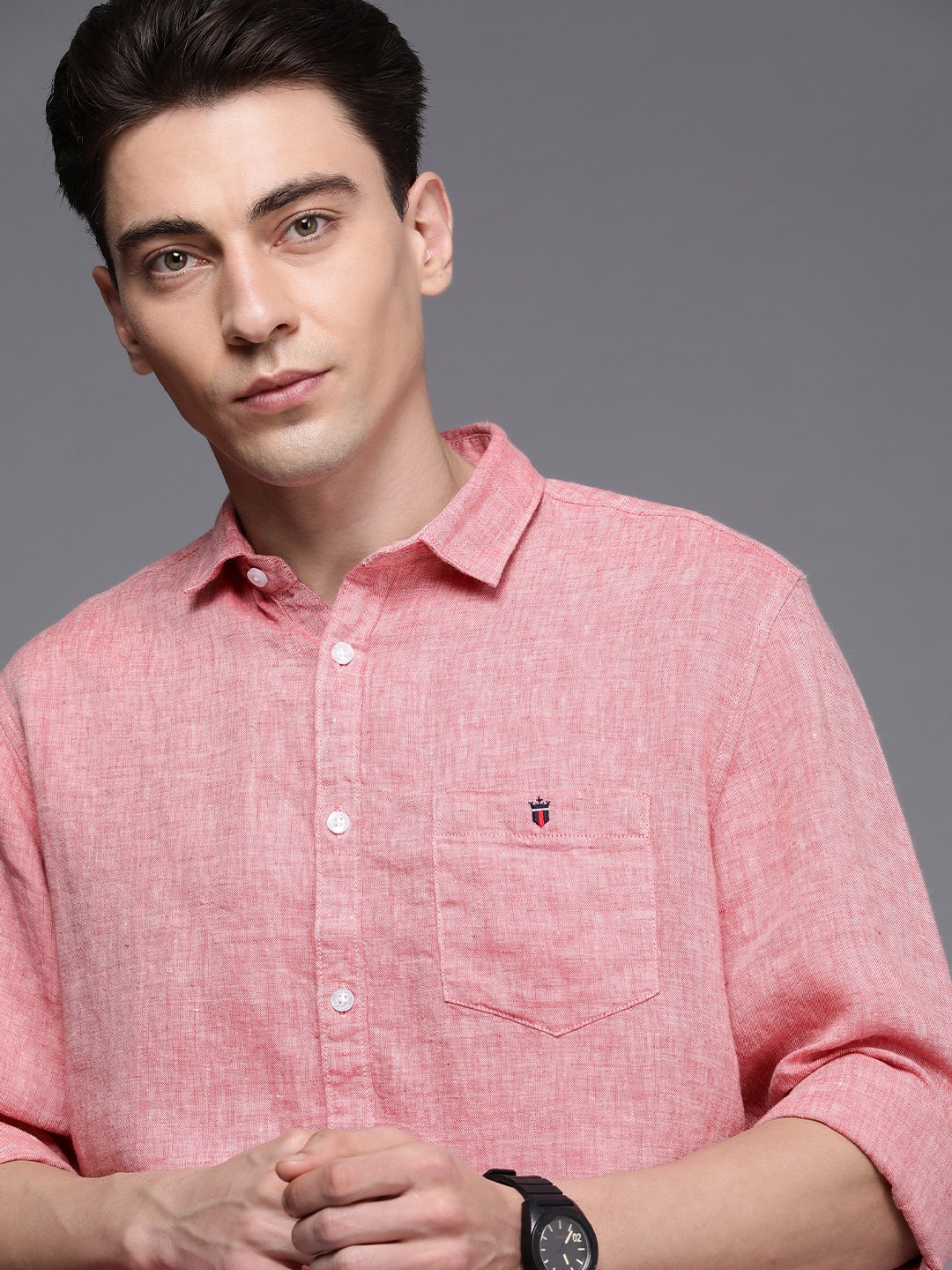 

Louis Philippe Jeans Men Slim Fit Pure Linen Casual Shirt, Pink
