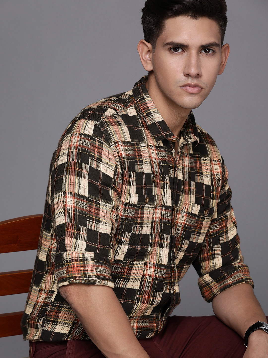 

Louis Philippe Jeans Men Pure Cotton Slim Fit Tartan Checks Casual Shirt, Multi