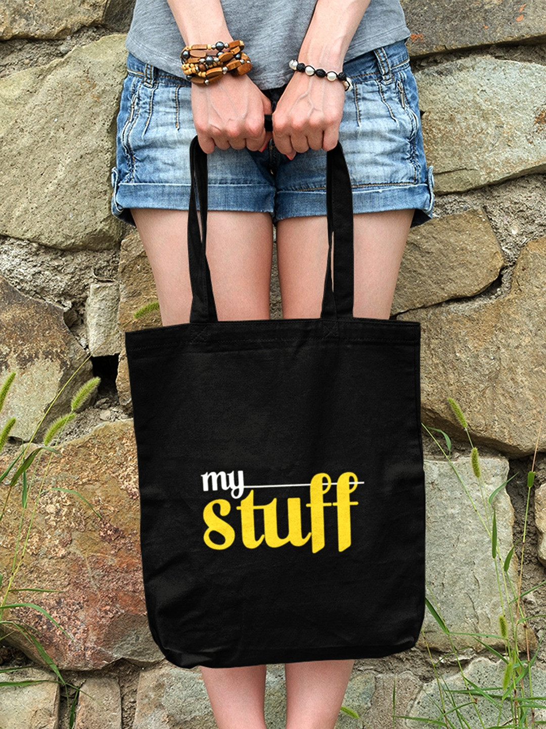 

Doodle Eco-Friendly Reusable Cotton My Stuff Canvas Zipper Tote Bag, Black