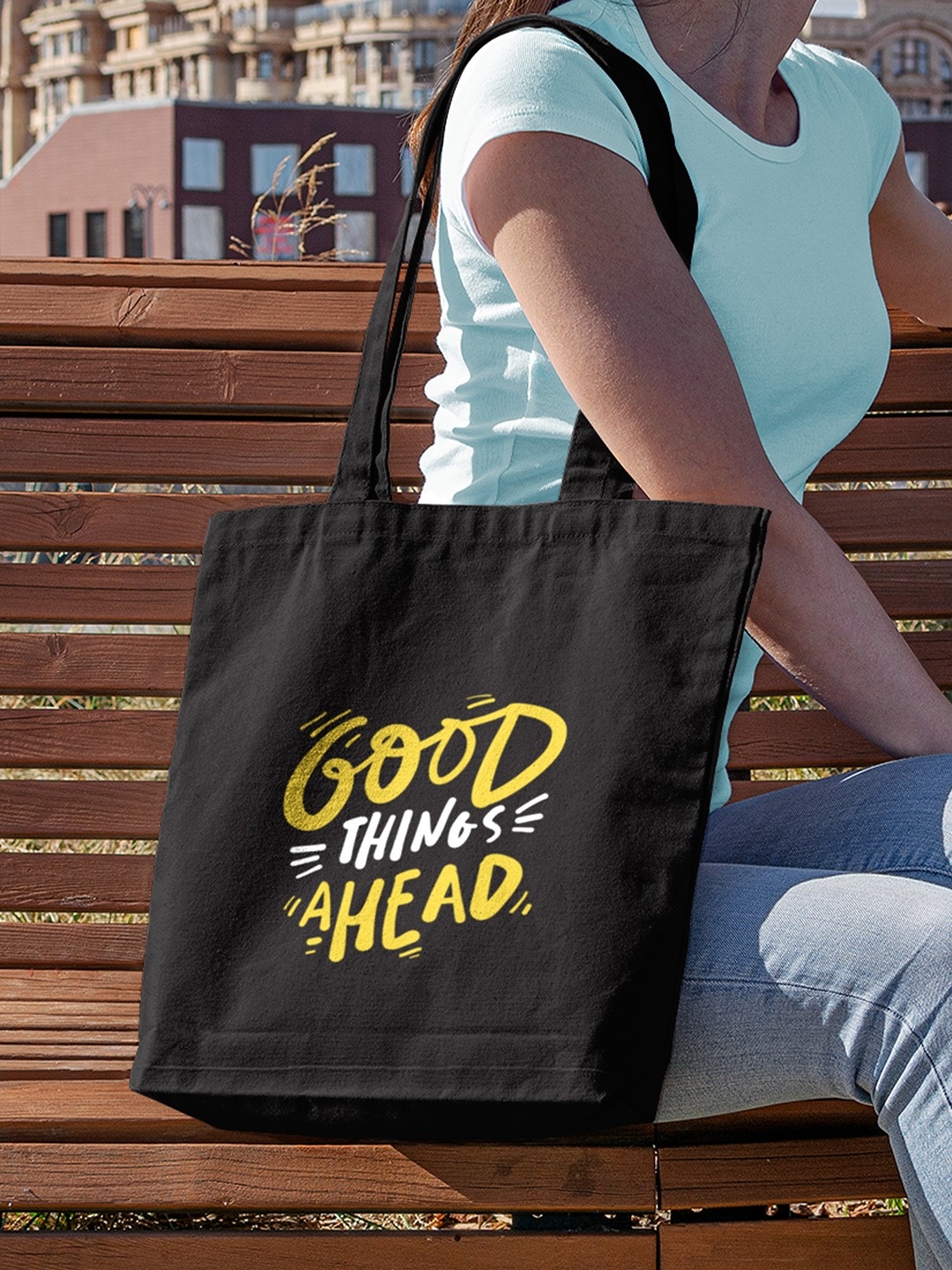 

Doodle Eco-Friendly Reusable Cotton Look Ahead Canvas Zipper Tote Bag, Black