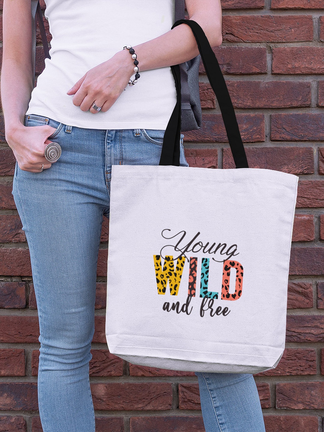 

Doodle Cotton Wild & Free Printed Tote Bag, White