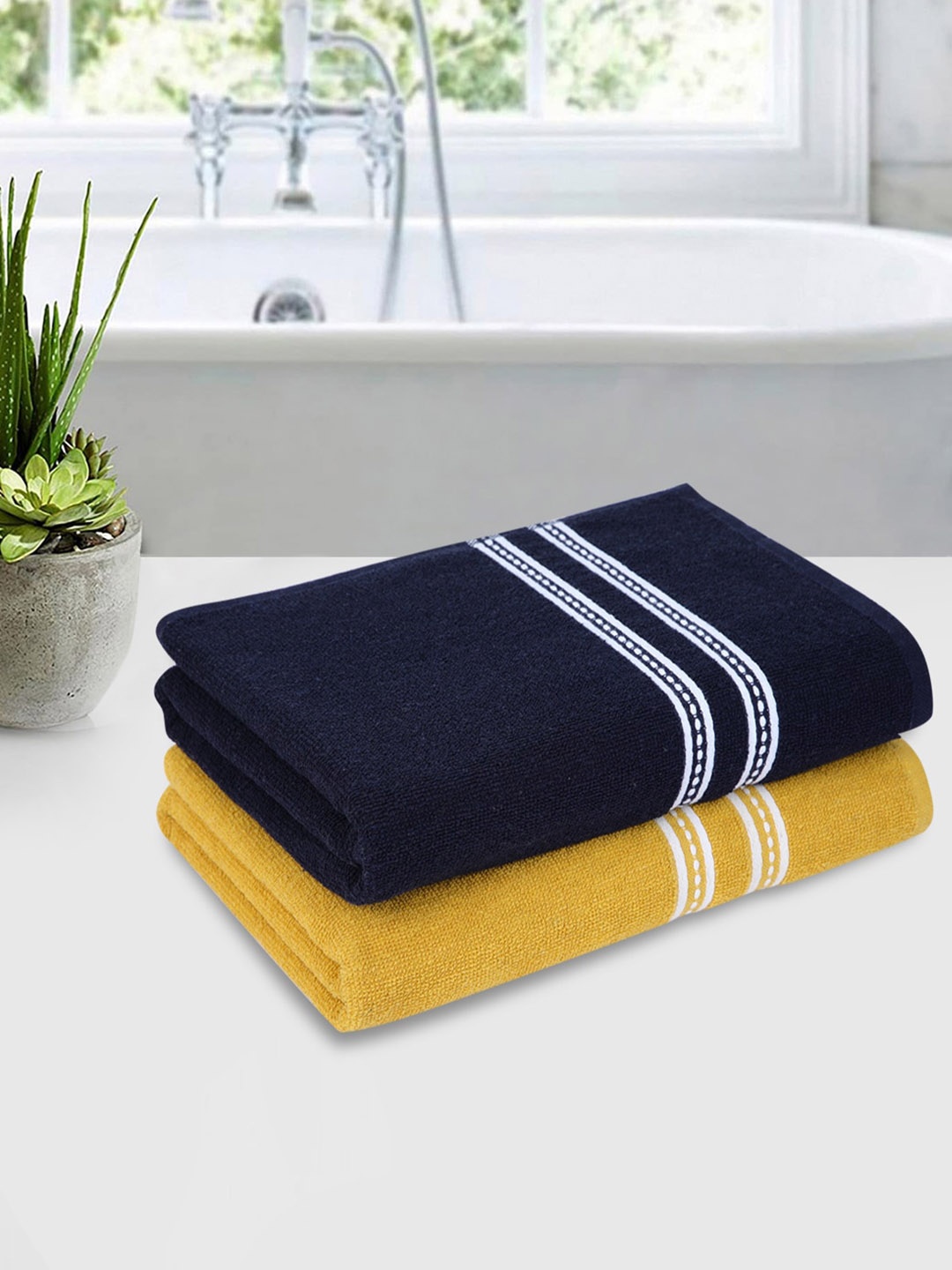 

ROMEE Set Of 2 Solid 500 GSM Quick Absorbent & Super Soft Cotton Bath Towels, Yellow