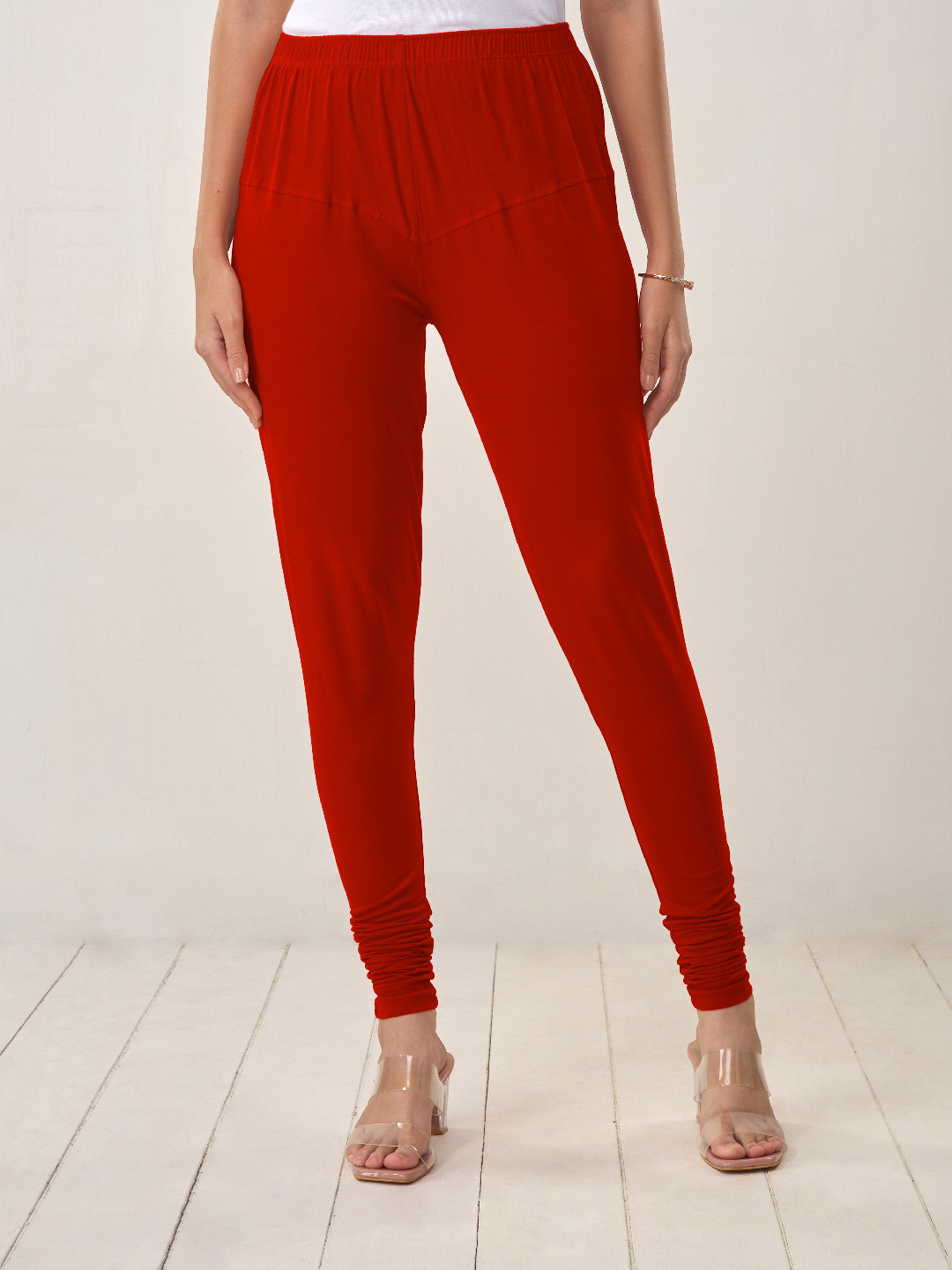 

LYRA Women Red Solid Churidar-Length Leggings