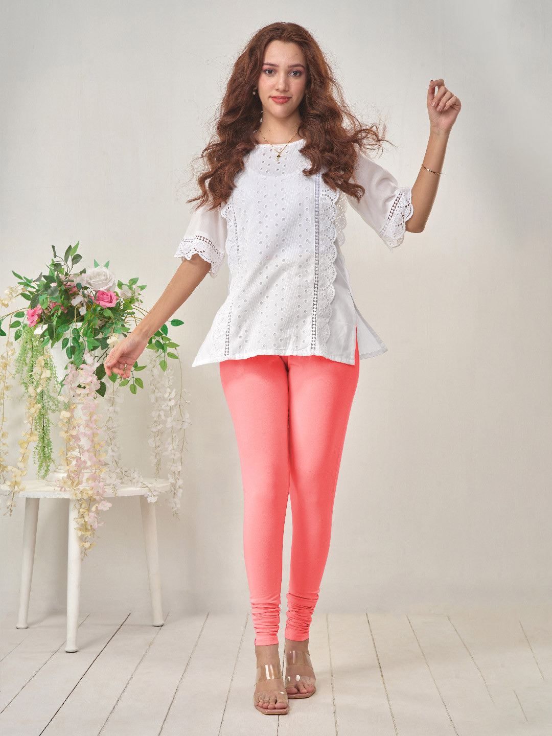 LYRA Women Pink Solid Churidar Length Leggings