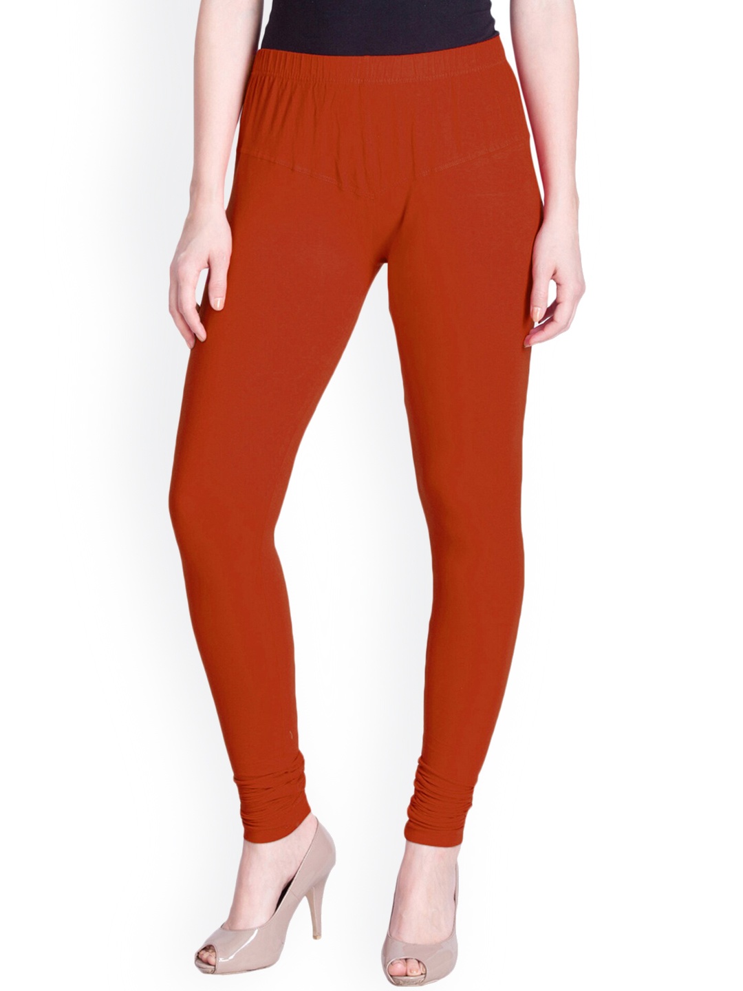 

LYRA Women Rust Red Solid Churidar-Length Leggings