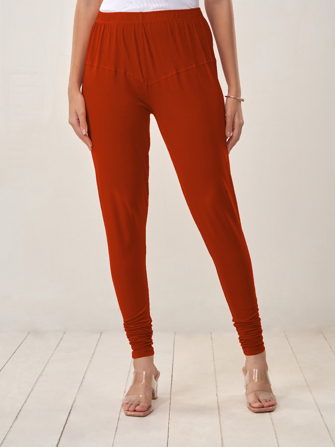 

LYRA Women Rust Red Solid Churidar-Length Leggings
