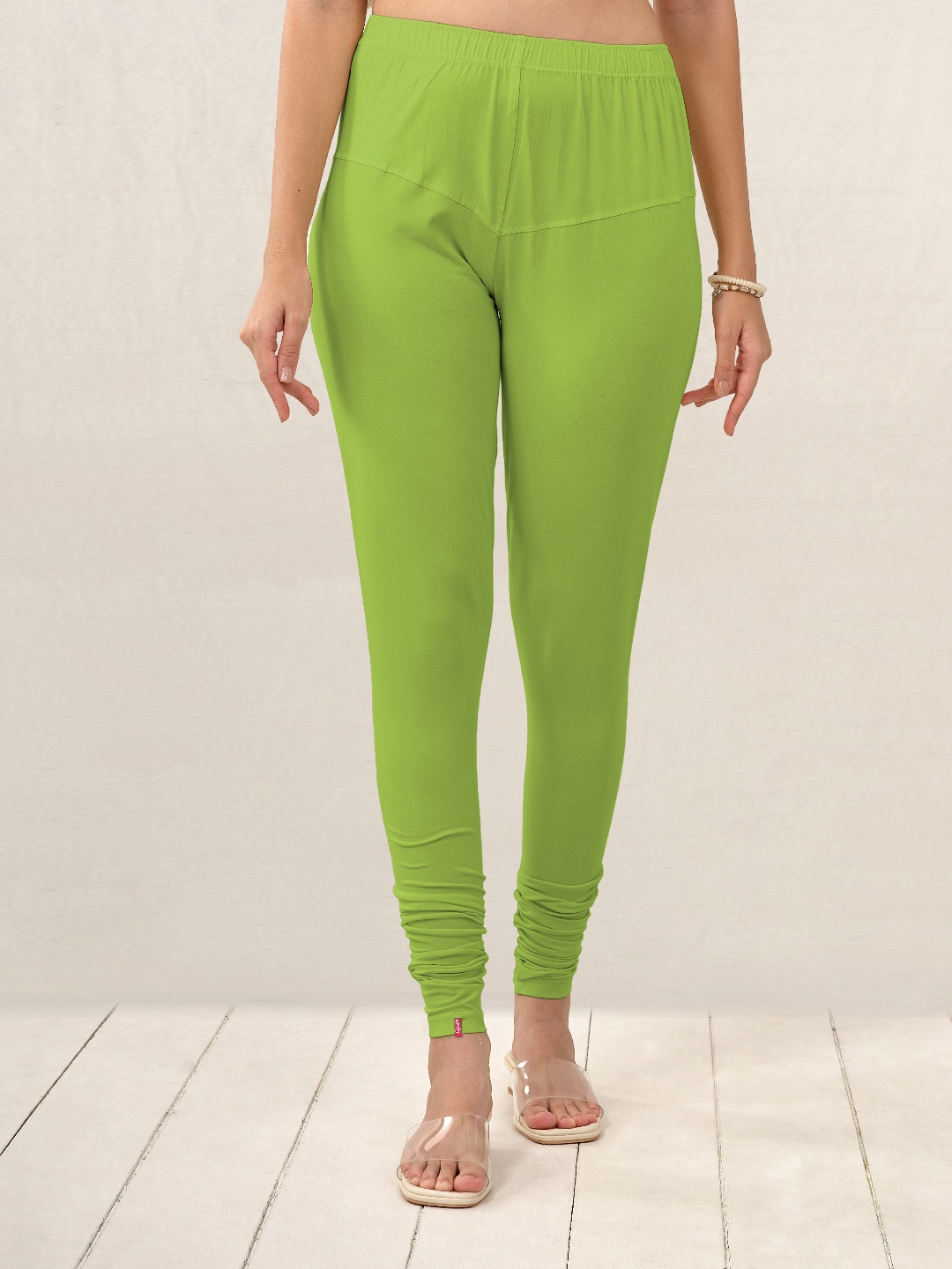 

LYRA Women Lime Green Solid Churidar Length Leggings