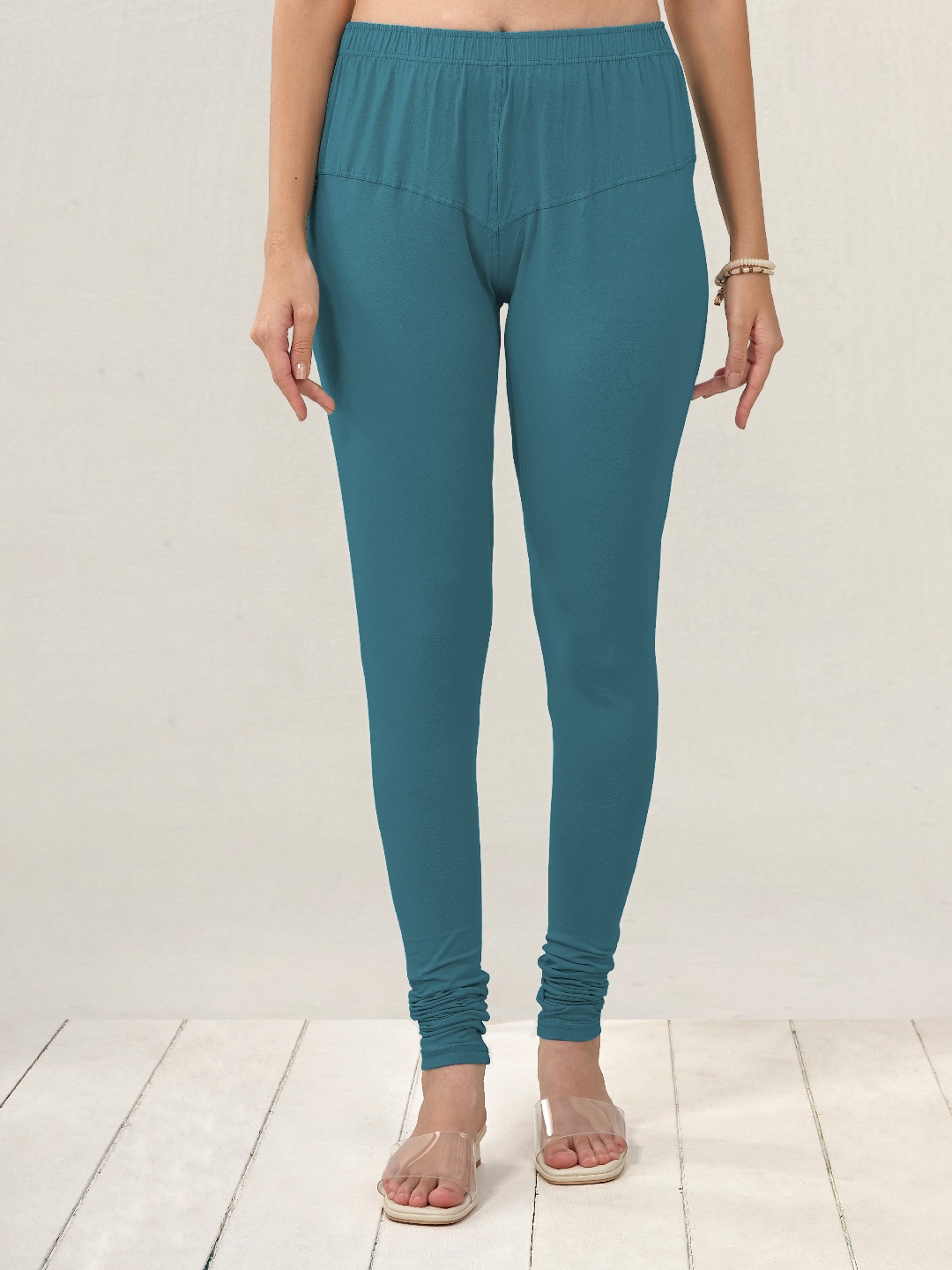 

LYRA Women Teal Blue Solid Churidar Length Leggings