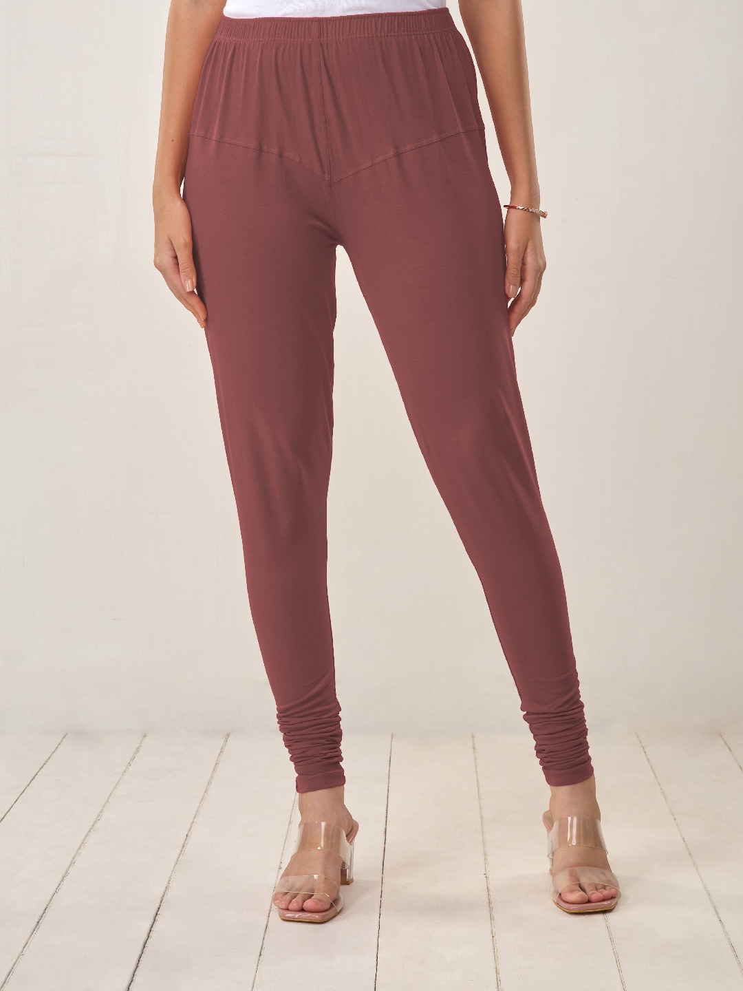 

LYRA Women Coral Solid Churidar Length Leggings