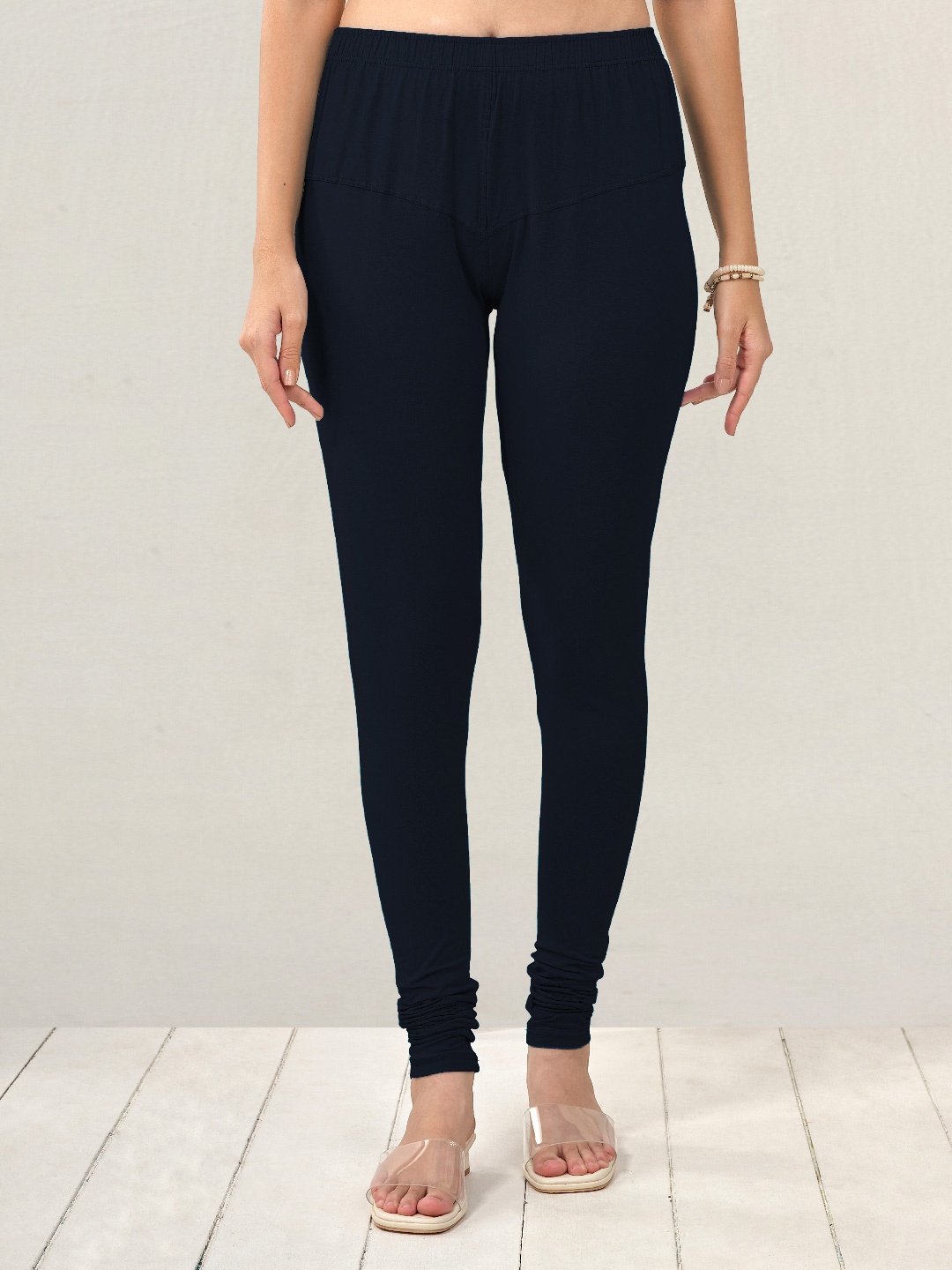 

LYRA Women Navy Blue Solid Churidar Length Leggings
