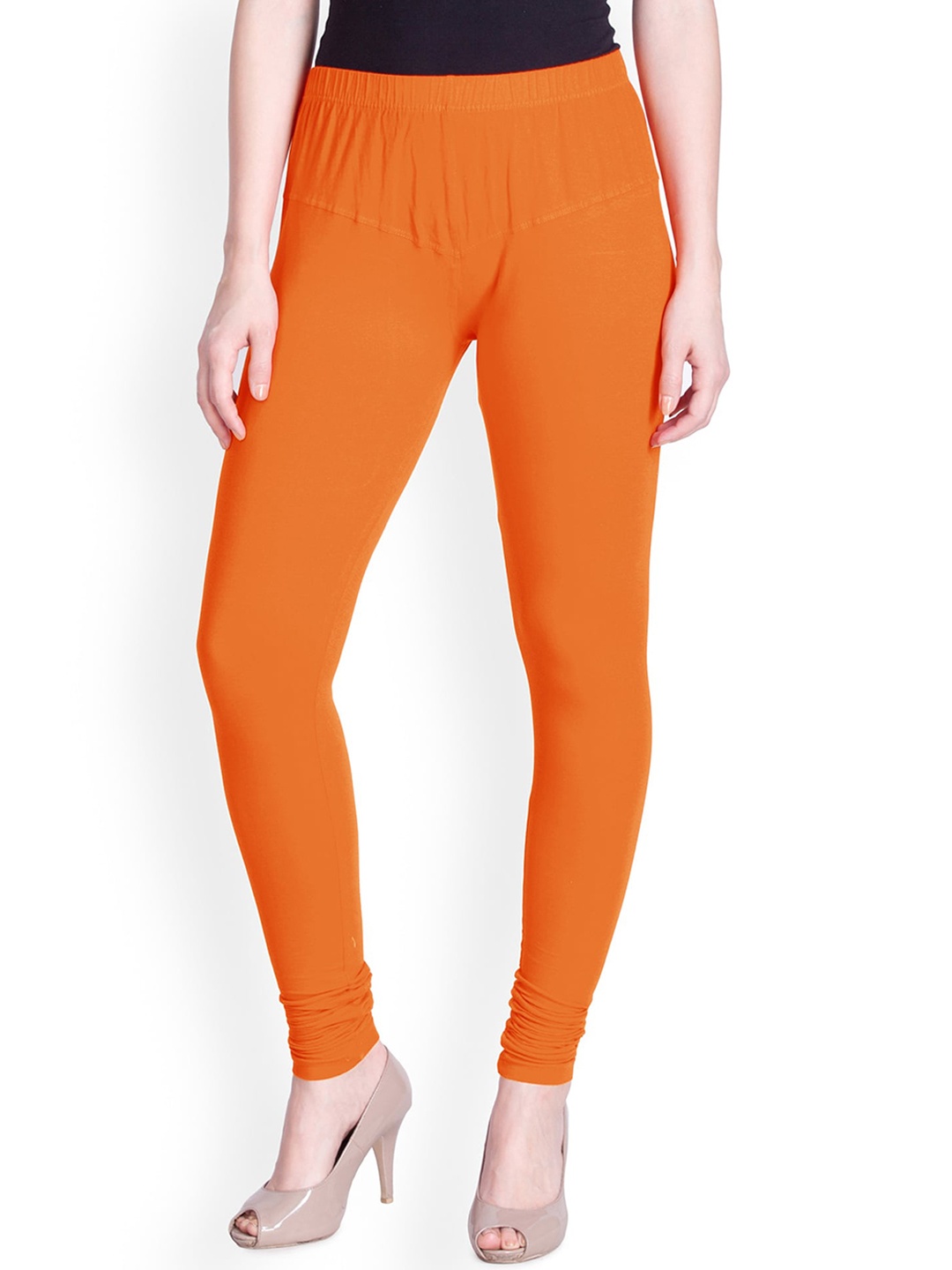 

LYRA Women Orange Solid Cotton Churidar Leggings