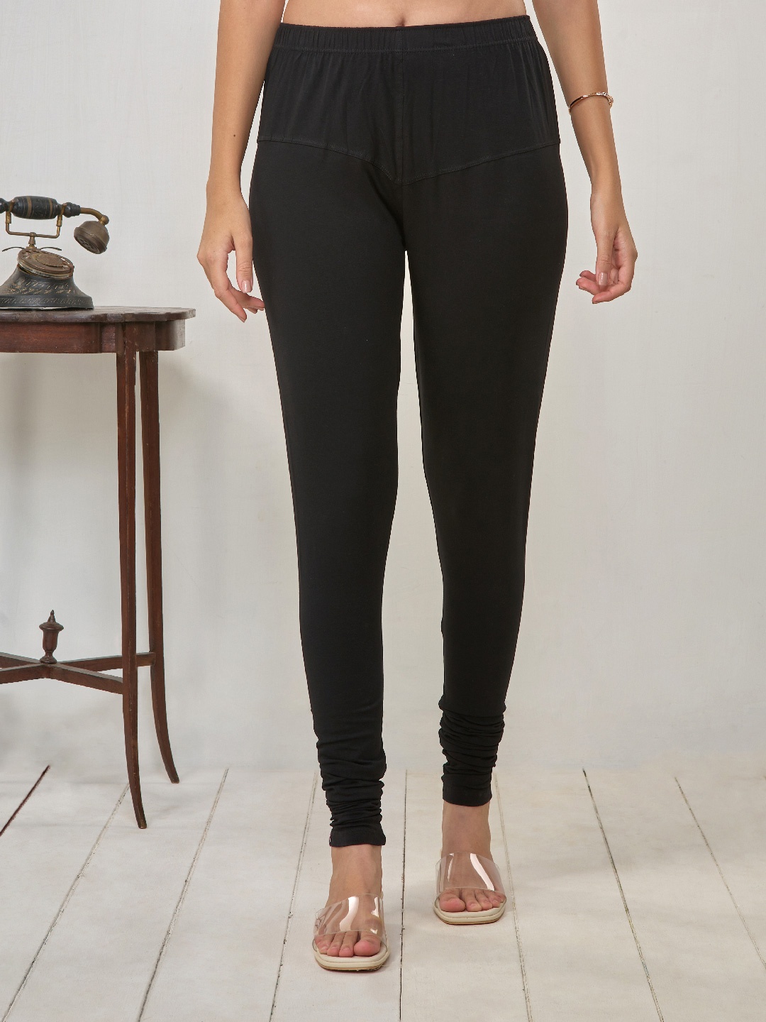 

LYRA Women Black Solid Churidar Length Leggings