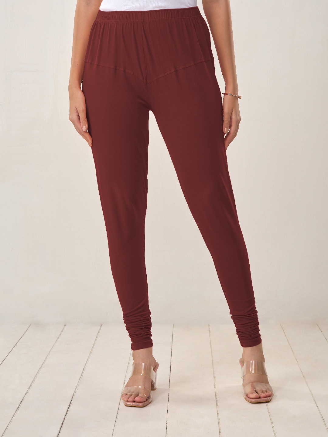 

LYRA Women Maroon Solid Churidar Length Leggings