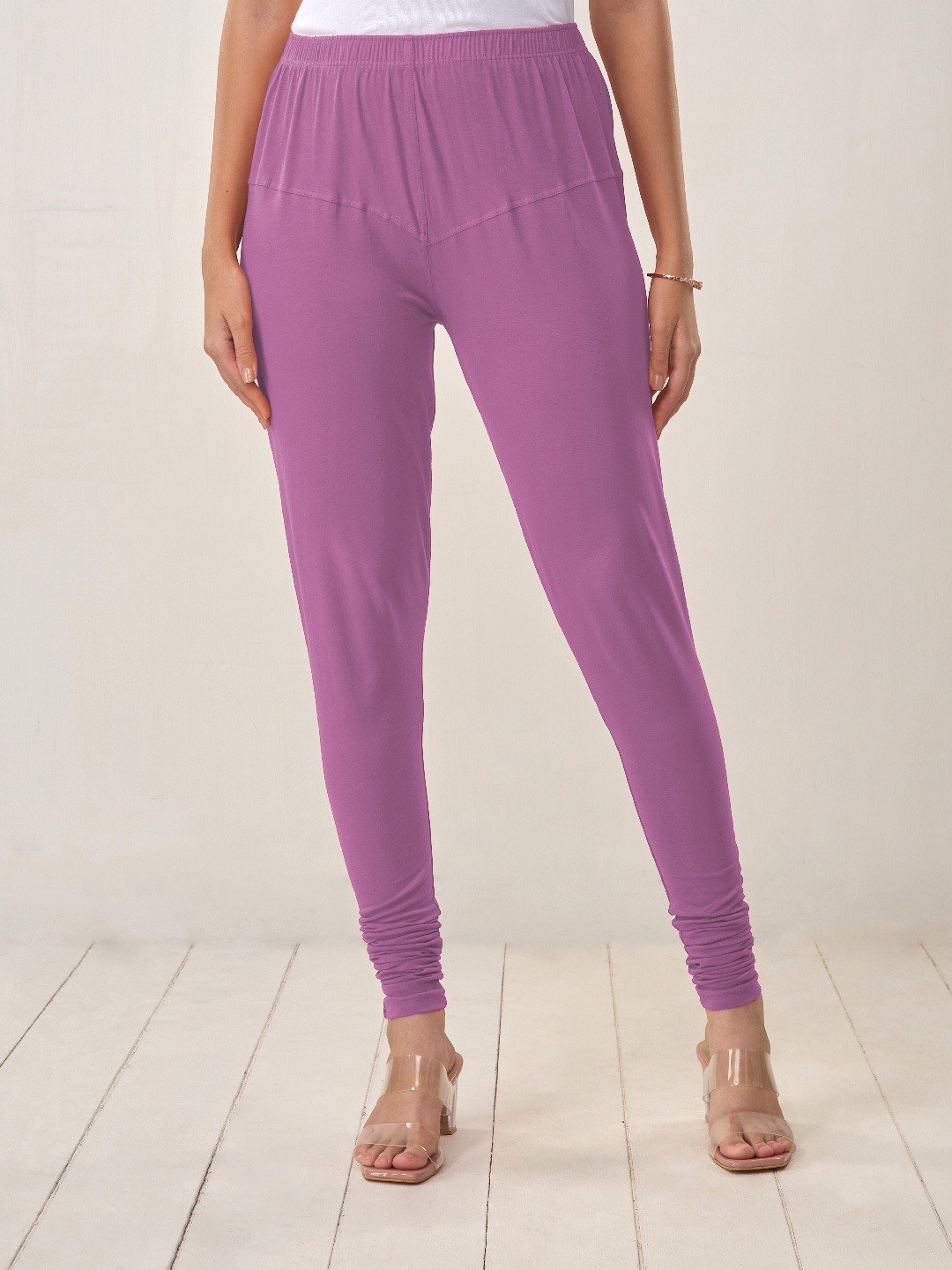 

LYRA Women Lavender Solid Churidar Length Leggings