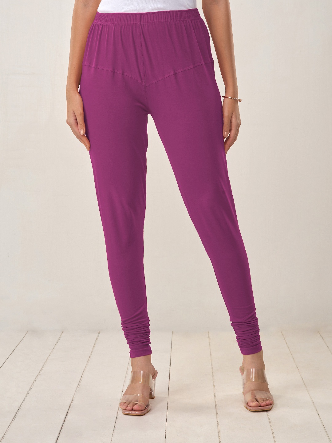 

LYRA Women Magenta Solid Churidar Length Leggings
