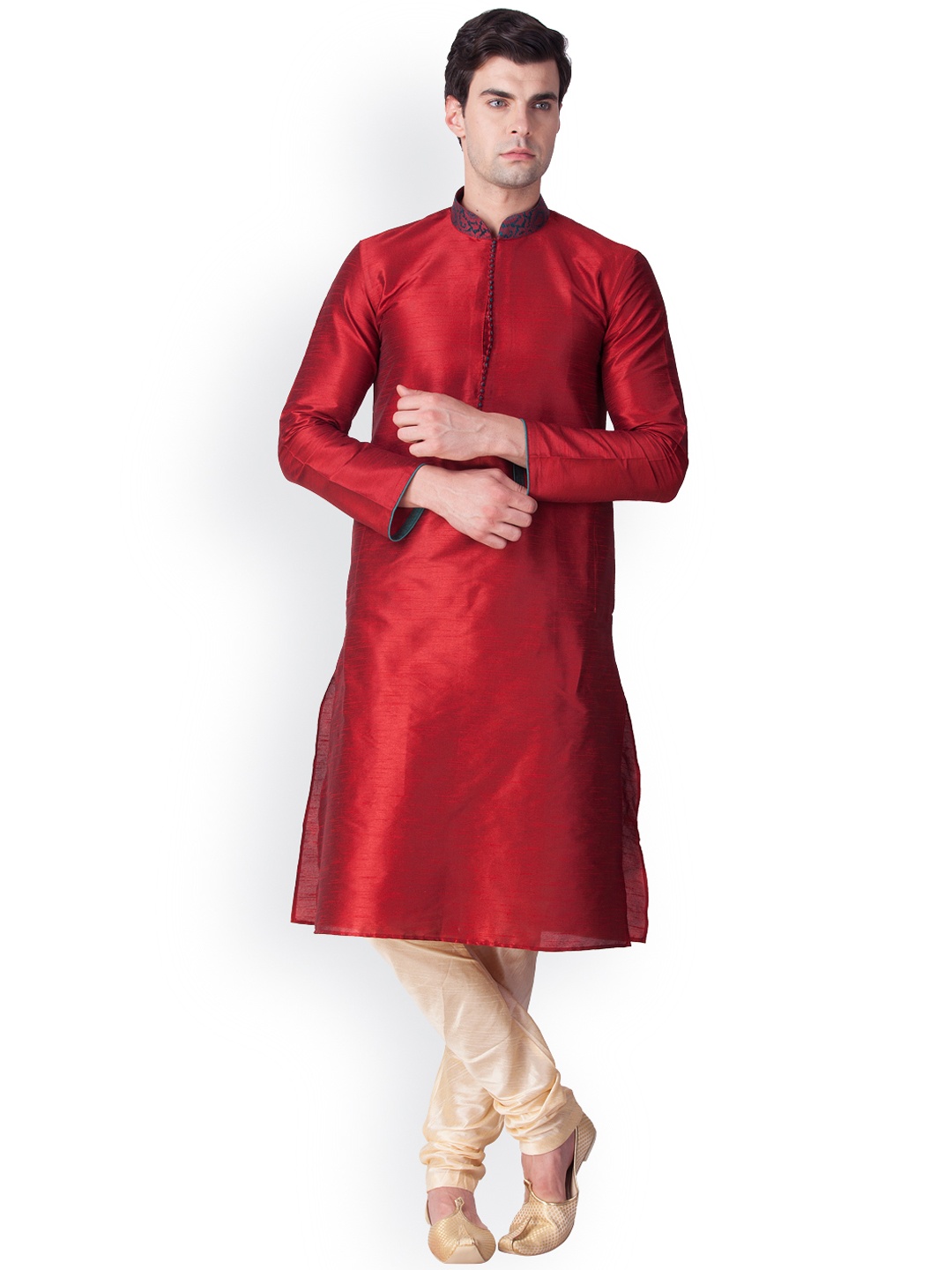 

SYONN Men Red & Beige Self-Design Kurta with Pyjamas