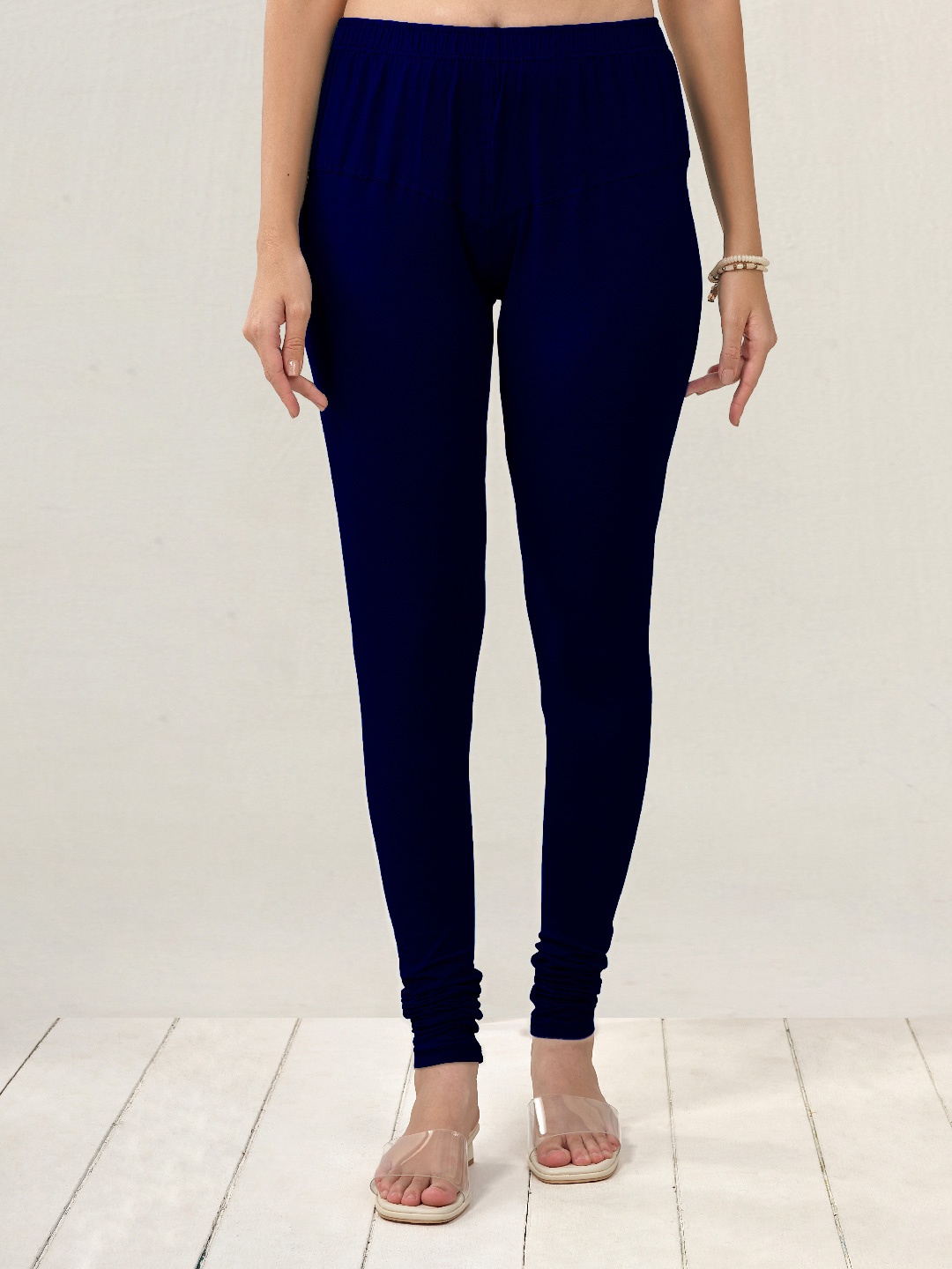 

LYRA Women Navy Blue Solid Churidar Length Leggings