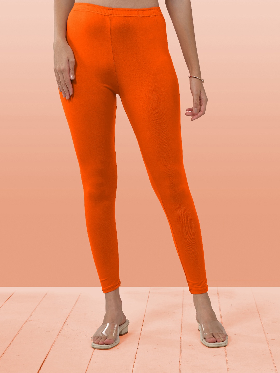 

LYRA Women Orange Solid Ankle Length Leggings