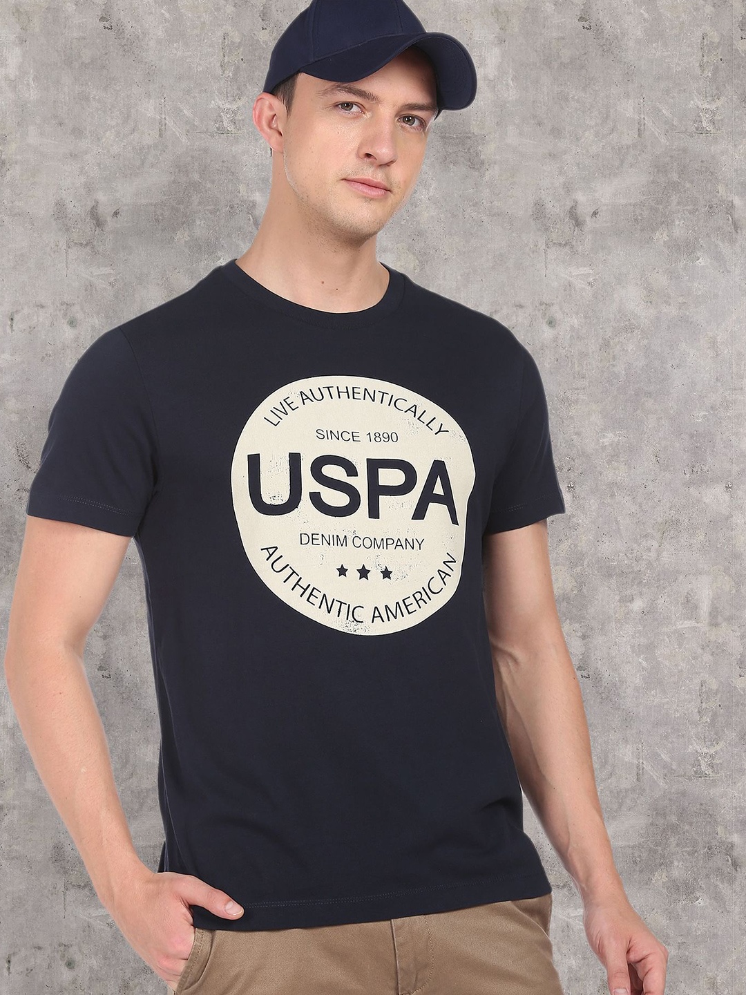 

U S Polo Assn Denim Co Men Navy Blue Circle Logo T-Shirt