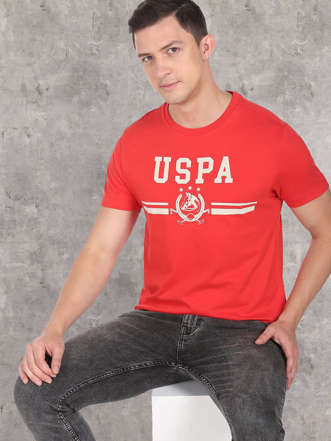 

U S Polo Assn Denim Co Men Red Bold Logo T-Shirt