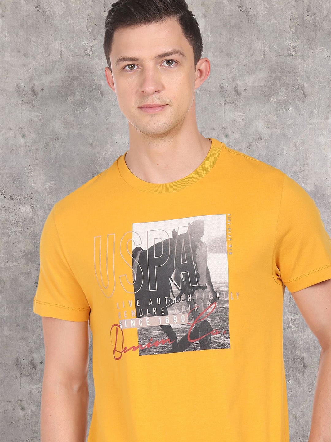 

U S Polo Assn Denim Co Men Mustard Photo Print T-Shirt