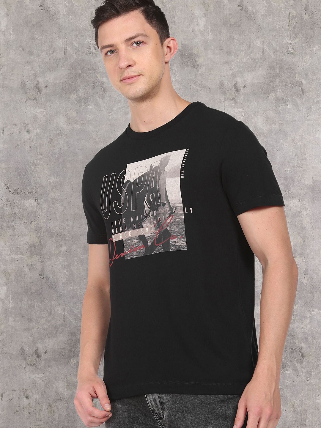 

U S Polo Assn Denim Co Men Black Photo Print T-Shirt