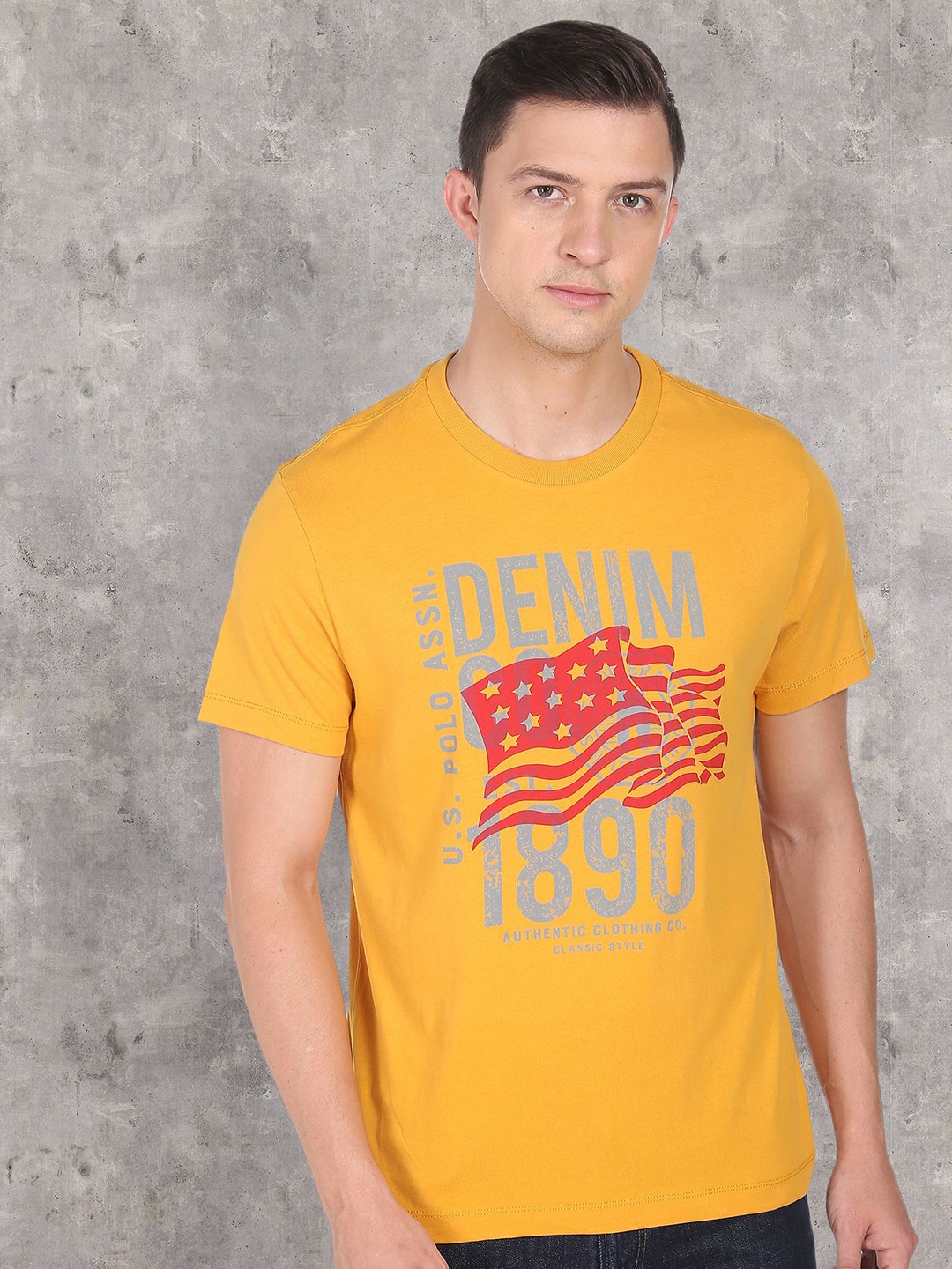 

U S Polo Assn Denim Co Men Mustard Iconic Flag T-Shirt