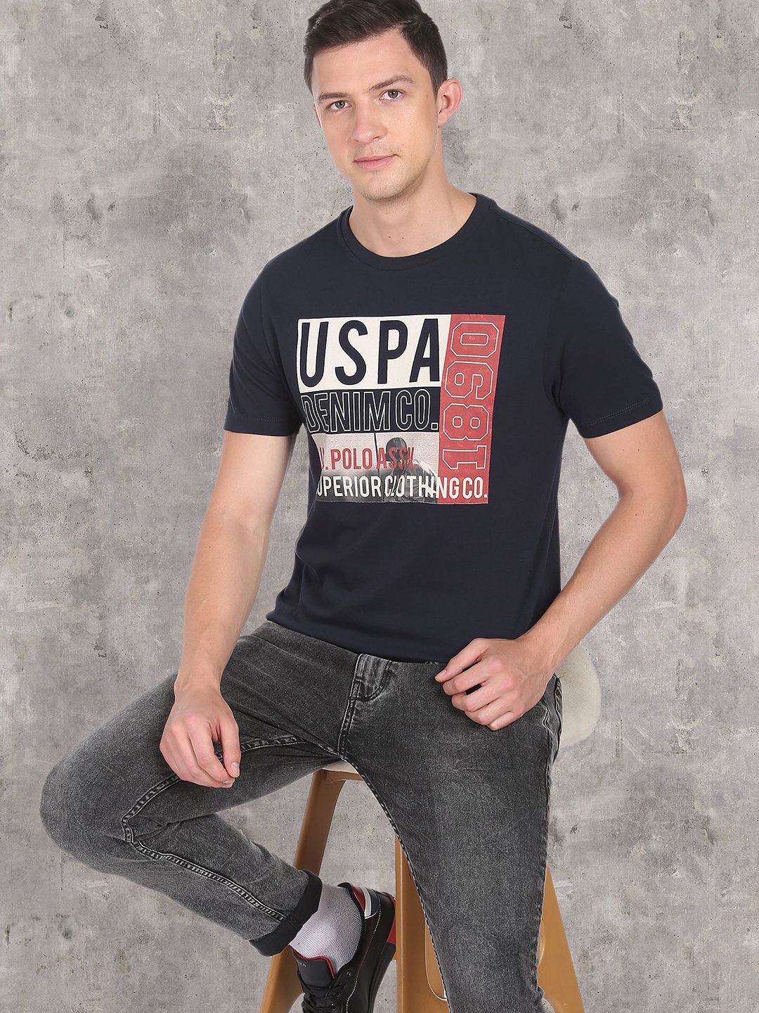 

U S Polo Assn Denim Co Men Navy Stacked Logo T-Shirt, Navy blue